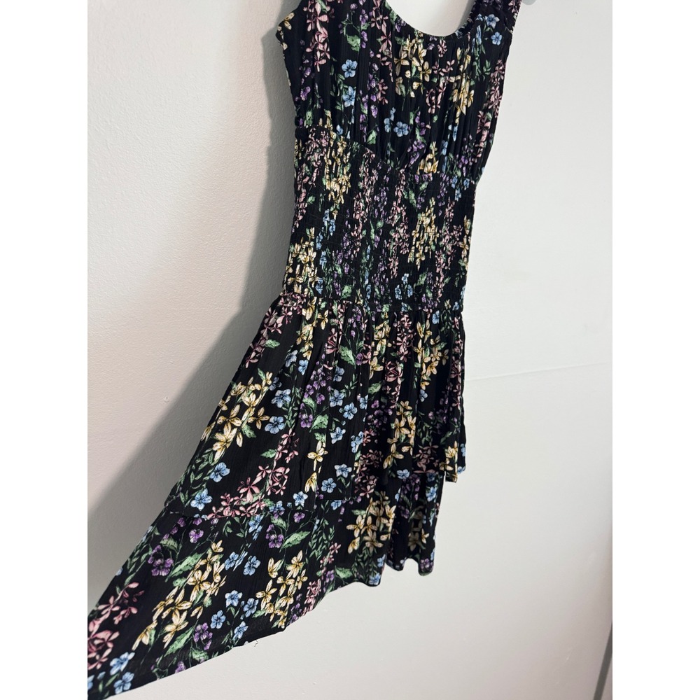 Bloomfield Floral Smocked Waist Tiered Mini Dress Black Multi Sleeveless XL - Picture 3 of 8
